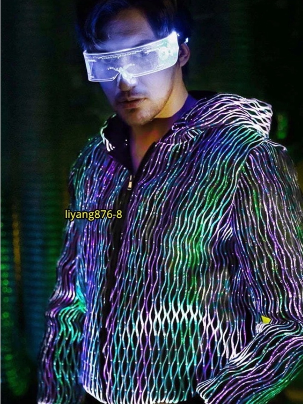 Men's Reflective LED Stripe Hooded Jacket - Multicolor